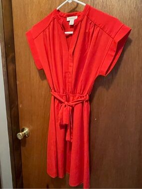 Monteau Bright Red Tie-Belt Midi Dress